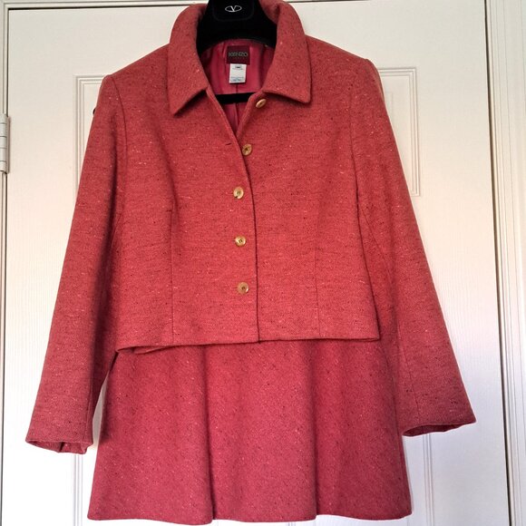 Kenzo Paris Suit Jacket Mini Skirt Set Lingonberry Wool Vintage